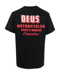 schwarzes bedrucktes T-Shirt mit einem Rundhalsausschnitt von Deus Ex Machina