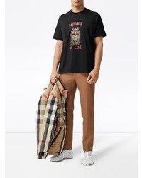 schwarzes bedrucktes T-Shirt mit einem Rundhalsausschnitt von Burberry