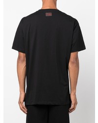 schwarzes bedrucktes T-Shirt mit einem Rundhalsausschnitt von Raf Simons