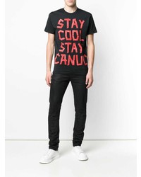 schwarzes bedrucktes T-Shirt mit einem Rundhalsausschnitt von DSQUARED2