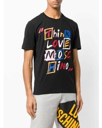 schwarzes bedrucktes T-Shirt mit einem Rundhalsausschnitt von Love Moschino