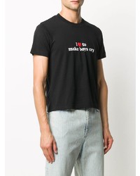 schwarzes bedrucktes T-Shirt mit einem Rundhalsausschnitt von Vetements