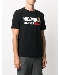 schwarzes bedrucktes T-Shirt mit einem Rundhalsausschnitt von Moschino