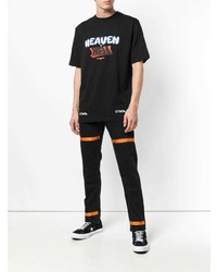 schwarzes bedrucktes T-Shirt mit einem Rundhalsausschnitt von Heron Preston