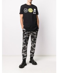 schwarzes bedrucktes T-Shirt mit einem Rundhalsausschnitt von Philipp Plein