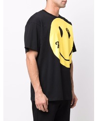 schwarzes bedrucktes T-Shirt mit einem Rundhalsausschnitt von Raf Simons