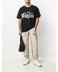 schwarzes bedrucktes T-Shirt mit einem Rundhalsausschnitt von Rhude