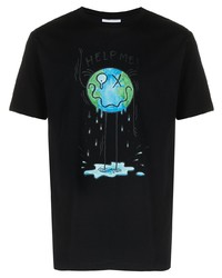 schwarzes bedrucktes T-Shirt mit einem Rundhalsausschnitt von Soulland