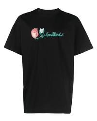 schwarzes bedrucktes T-Shirt mit einem Rundhalsausschnitt von Soulland
