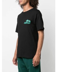 schwarzes bedrucktes T-Shirt mit einem Rundhalsausschnitt von Stussy