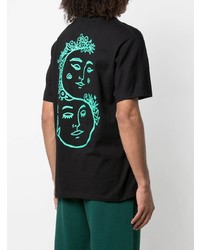 schwarzes bedrucktes T-Shirt mit einem Rundhalsausschnitt von Stussy