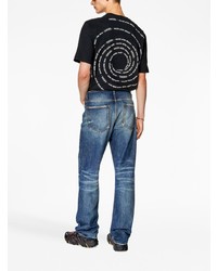 schwarzes bedrucktes T-Shirt mit einem Rundhalsausschnitt von Diesel