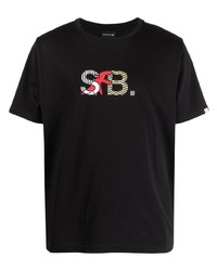 schwarzes bedrucktes T-Shirt mit einem Rundhalsausschnitt von SPORT b. by agnès b.