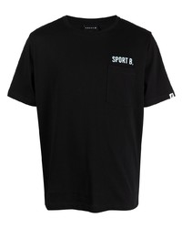 schwarzes bedrucktes T-Shirt mit einem Rundhalsausschnitt von SPORT b. by agnès b.