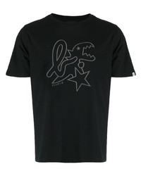 schwarzes bedrucktes T-Shirt mit einem Rundhalsausschnitt von SPORT b. by agnès b.