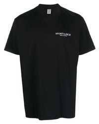 schwarzes bedrucktes T-Shirt mit einem Rundhalsausschnitt von Sporty & Rich