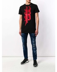 schwarzes bedrucktes T-Shirt mit einem Rundhalsausschnitt von Philipp Plein