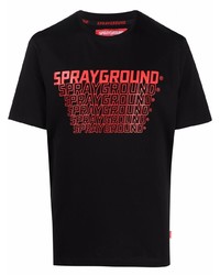 schwarzes bedrucktes T-Shirt mit einem Rundhalsausschnitt von Sprayground