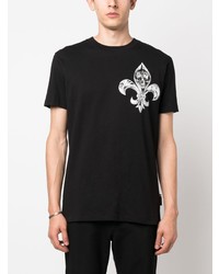 schwarzes bedrucktes T-Shirt mit einem Rundhalsausschnitt von Philipp Plein