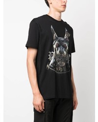 schwarzes bedrucktes T-Shirt mit einem Rundhalsausschnitt von Philipp Plein