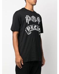 schwarzes bedrucktes T-Shirt mit einem Rundhalsausschnitt von Philipp Plein