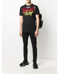 schwarzes bedrucktes T-Shirt mit einem Rundhalsausschnitt von Philipp Plein