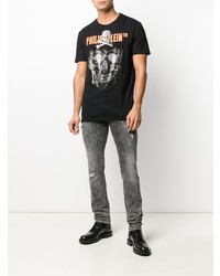 schwarzes bedrucktes T-Shirt mit einem Rundhalsausschnitt von Philipp Plein