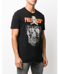 schwarzes bedrucktes T-Shirt mit einem Rundhalsausschnitt von Philipp Plein