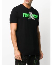 schwarzes bedrucktes T-Shirt mit einem Rundhalsausschnitt von Philipp Plein