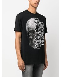 schwarzes bedrucktes T-Shirt mit einem Rundhalsausschnitt von Philipp Plein