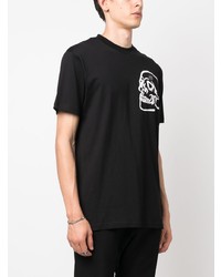 schwarzes bedrucktes T-Shirt mit einem Rundhalsausschnitt von Philipp Plein