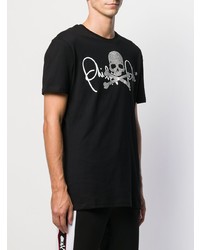 schwarzes bedrucktes T-Shirt mit einem Rundhalsausschnitt von Philipp Plein