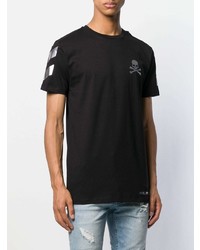 schwarzes bedrucktes T-Shirt mit einem Rundhalsausschnitt von Philipp Plein