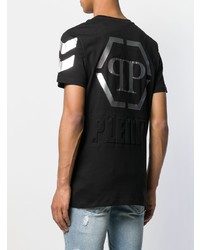 schwarzes bedrucktes T-Shirt mit einem Rundhalsausschnitt von Philipp Plein