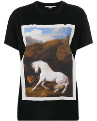 schwarzes bedrucktes T-Shirt mit einem Rundhalsausschnitt von Stella McCartney