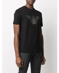 schwarzes bedrucktes T-Shirt mit einem Rundhalsausschnitt von Emporio Armani