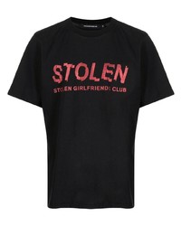 schwarzes bedrucktes T-Shirt mit einem Rundhalsausschnitt von Stolen Girlfriends Club