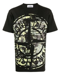 schwarzes bedrucktes T-Shirt mit einem Rundhalsausschnitt von Stone Island