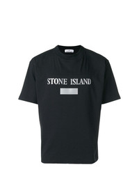 schwarzes bedrucktes T-Shirt mit einem Rundhalsausschnitt von Stone Island