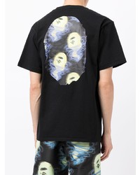 schwarzes bedrucktes T-Shirt mit einem Rundhalsausschnitt von A Bathing Ape