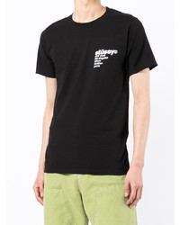 schwarzes bedrucktes T-Shirt mit einem Rundhalsausschnitt von Stussy