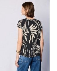 schwarzes bedrucktes T-Shirt mit einem Rundhalsausschnitt von STREET ONE STUDIO
