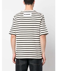 schwarzes bedrucktes T-Shirt mit einem Rundhalsausschnitt von Jil Sander