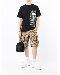 schwarzes bedrucktes T-Shirt mit einem Rundhalsausschnitt von A Bathing Ape