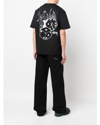 schwarzes bedrucktes T-Shirt mit einem Rundhalsausschnitt von Stussy