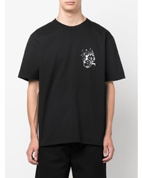 schwarzes bedrucktes T-Shirt mit einem Rundhalsausschnitt von Stussy