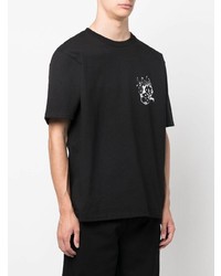 schwarzes bedrucktes T-Shirt mit einem Rundhalsausschnitt von Stussy