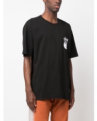 schwarzes bedrucktes T-Shirt mit einem Rundhalsausschnitt von Stussy