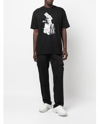 schwarzes bedrucktes T-Shirt mit einem Rundhalsausschnitt von Stussy