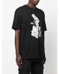 schwarzes bedrucktes T-Shirt mit einem Rundhalsausschnitt von Stussy